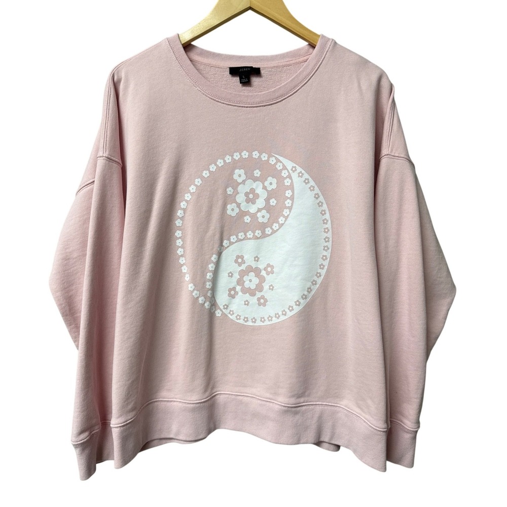 J.Crew‎ Sweatshirt Women L Pink Floral Yin Yang Graphic Relaxed Fit Cotton Top